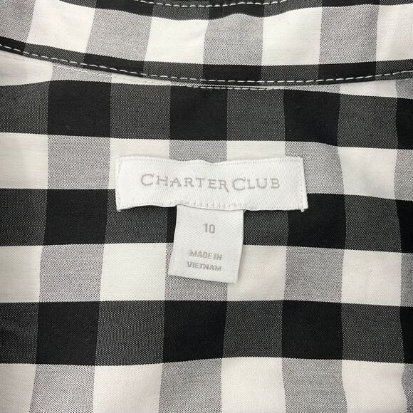 Charter Club Women Gingham,Print Tie,Hem Shirt, Deep Black Size 10 (Z137)‎ - Picture 4 of 6